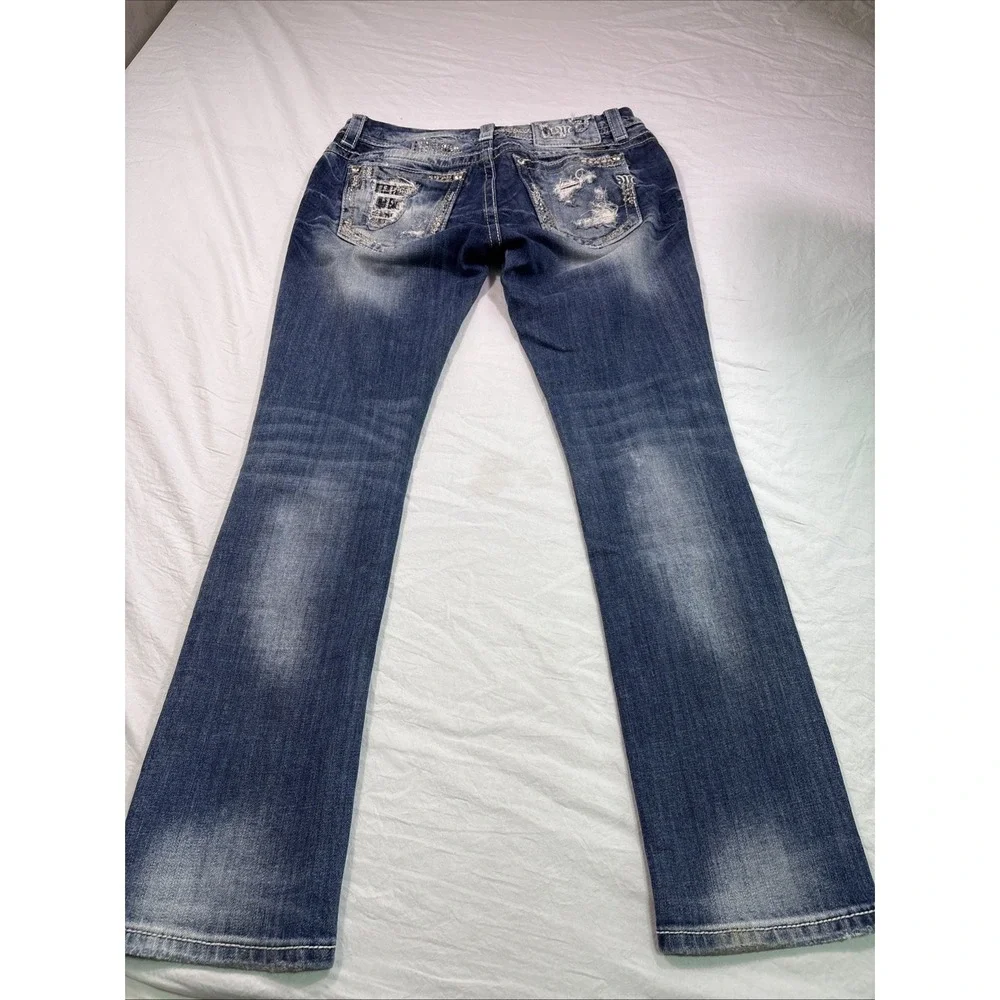 MISS ME JEANS Women 29 Boot  WESTERN EMBELISHED WHISKERING RHINESTONES STUDDED